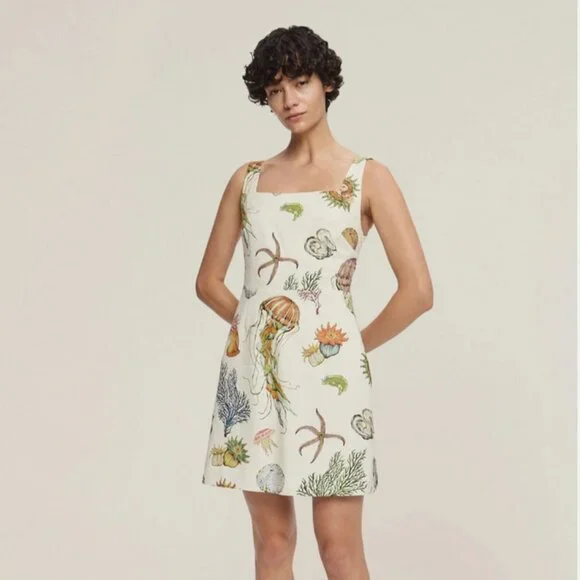ALÉMAIS Sea Sleeveless Linen Mini Dress Lace-Up Jellyfish 2 NWT Anthropologie - Picture 8 of 8